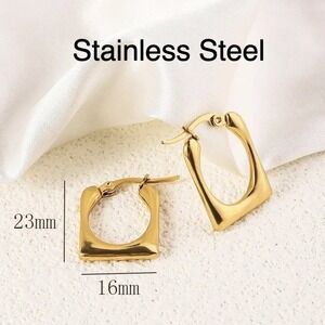 Gold Stainless Steel Square Hoop Earrings Women Geometric Dainty Everyday Chic